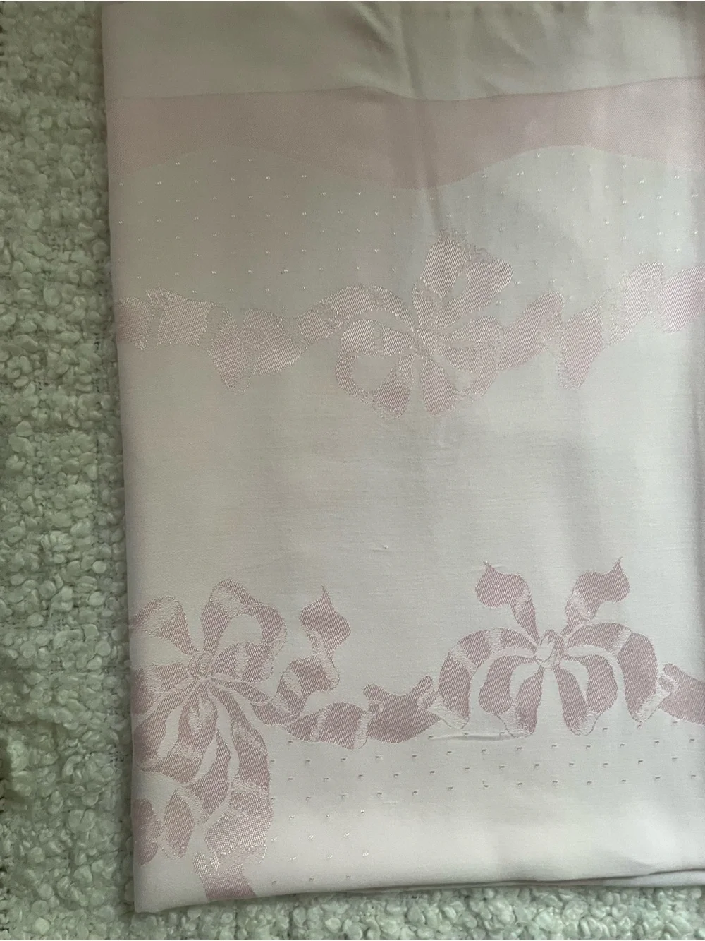 Vintage Pink Bow Damask Rectangle Tablecloth 44x60 Great Condition